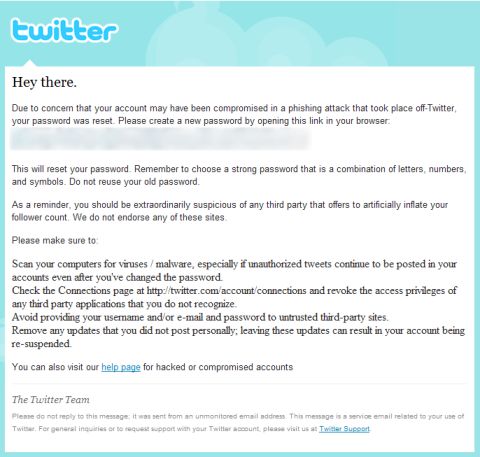 Twitter-forced password changes; possible phishing attacks.